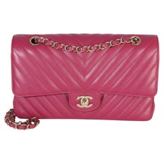 Chanel Fuchsia Chevron Lambskin Medium Classic Double Flap Bag