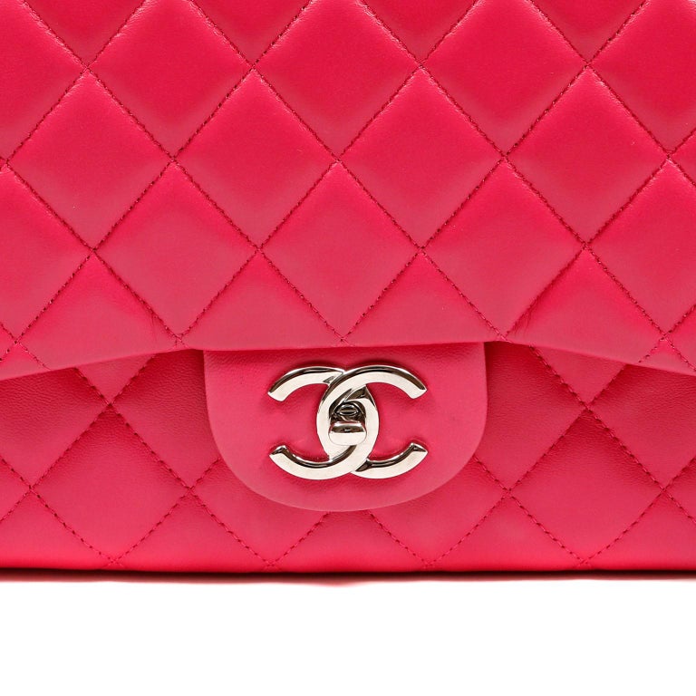 Red Chanel Fuchsia Lambskin Maxi Flap Bag