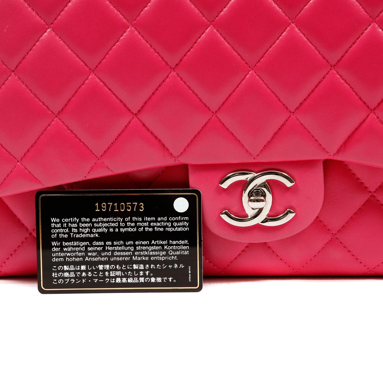 Chanel Fuchsia Lambskin Maxi Flap Bag In Excellent Condition In Palm Beach, FL