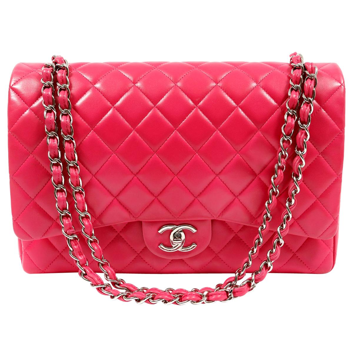 Chanel Fuchsia Lambskin Maxi Flap Bag