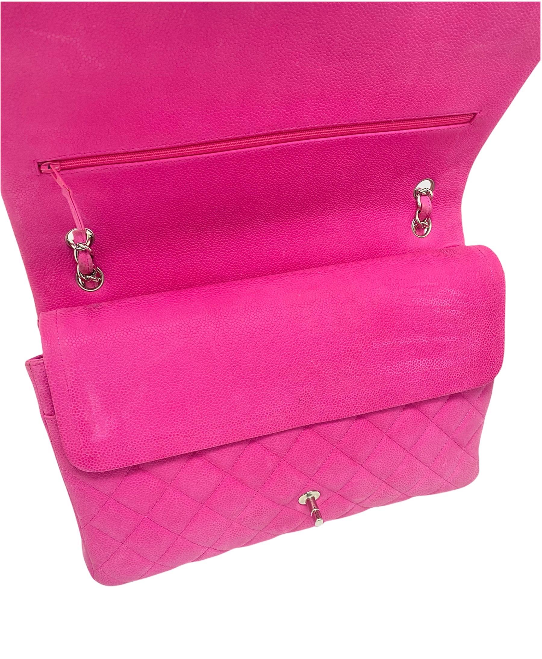 Pink 2013 Chanel Fuchsia Leather Maxi Jumbo Shoulder Bag