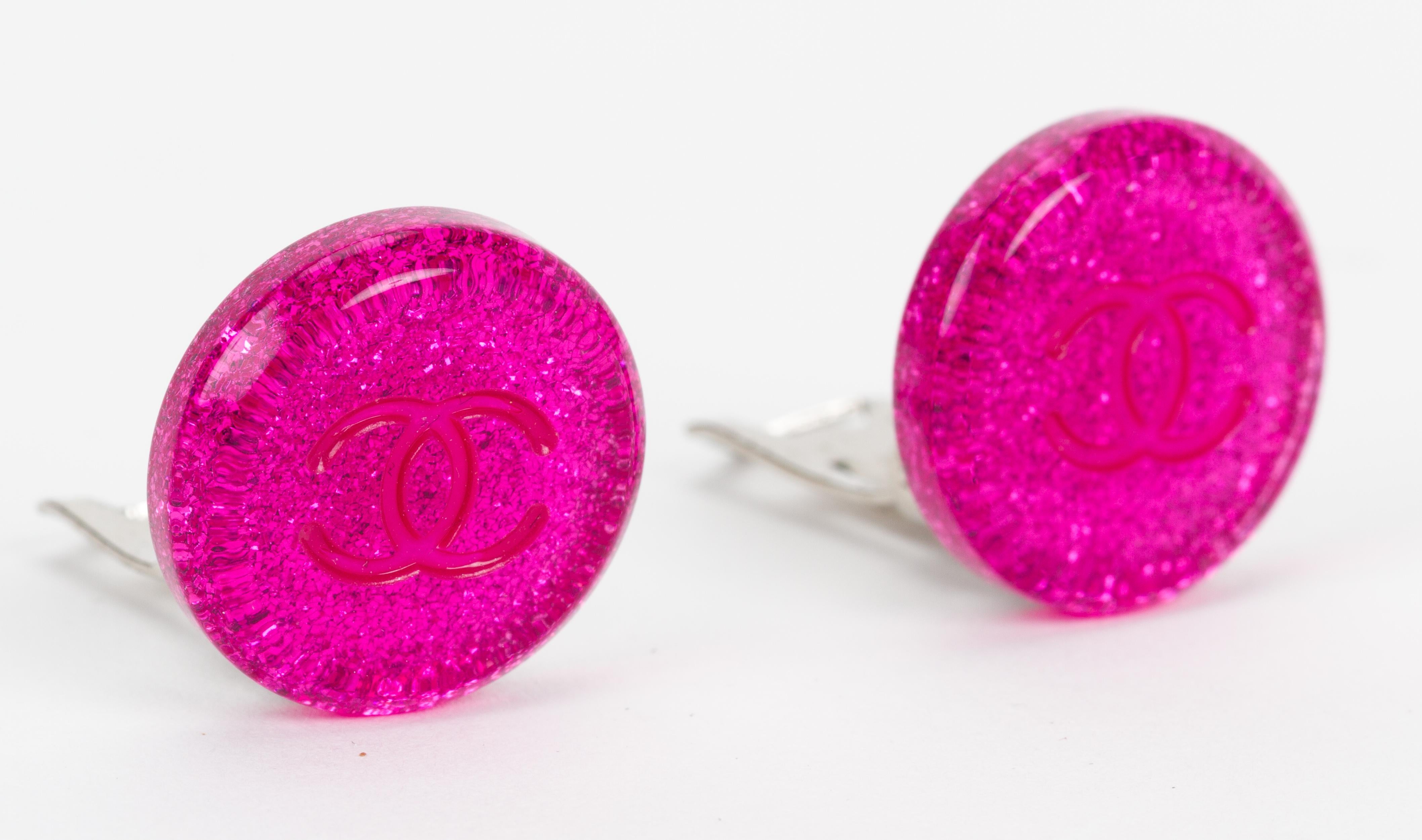 Chanel Fuchsia Lucite CC Clip Earrings 1