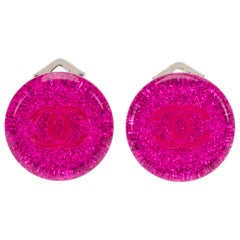 Chanel Fuchsia Lucite CC Clip Earrings