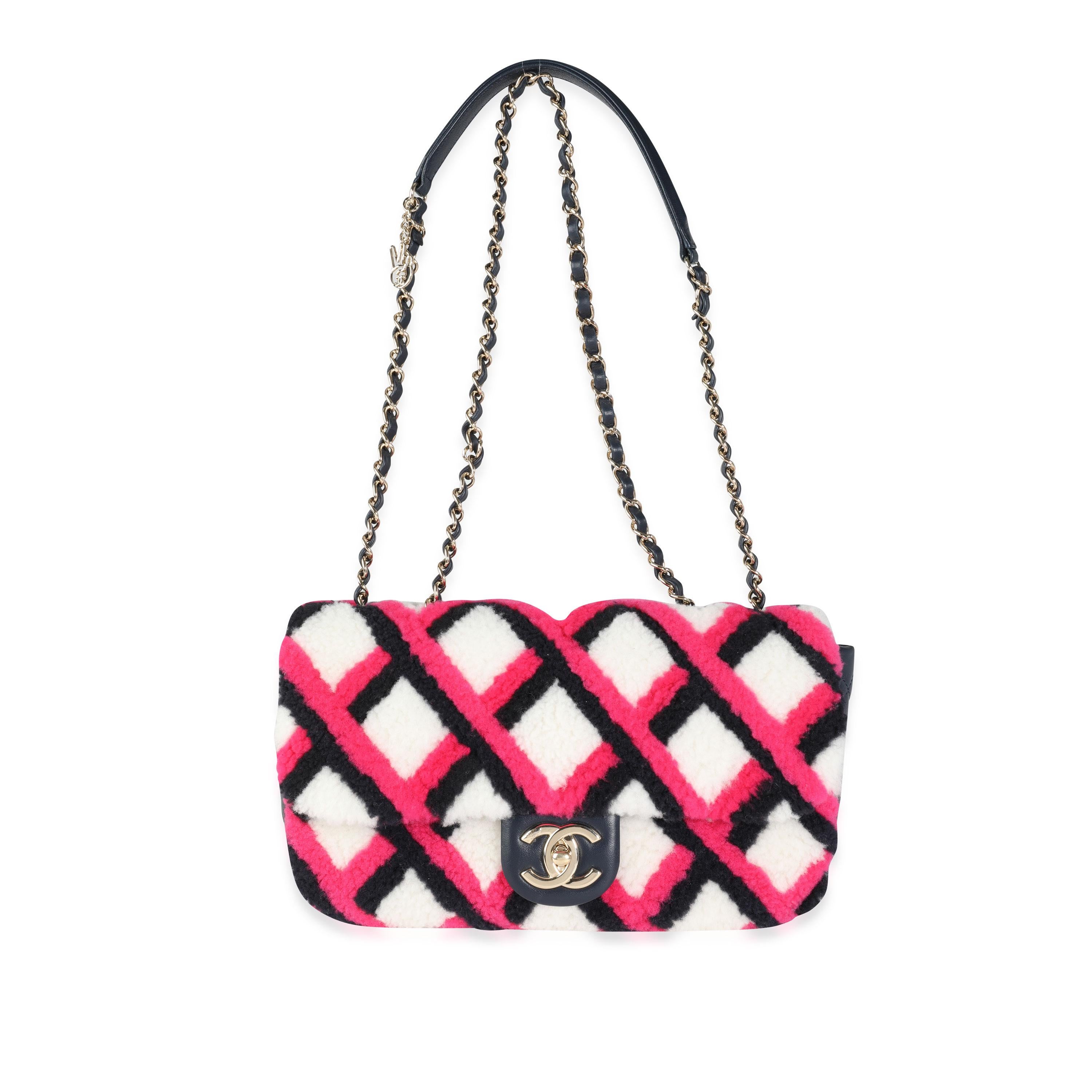 Listing Title: Chanel Fuchsia, Navy, & White Shearling and Lambskin Single Flap Bag
SKU: 115432
Condition: Pre-owned (3000)
Handbag Condition: Mint
Condition Comments: Mint Condition. Plastic on hardware. No visible signs of wear. Final sale.
Brand: