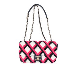 Chanel Fuchsia, Navy, & White Shearling and Lambskin Single Flap Bag