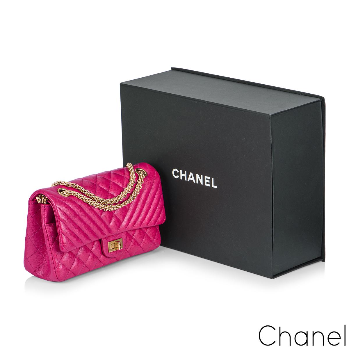 Chanel Fuchsia Pink Caviar Medium Chevron Quilted 2.55 Reissue Double Flap Bag 1