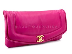 Chanel Fuchsia Pink Lambskin Puffy Large Clutch Flap Bag GHW 68505