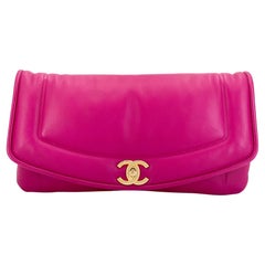 Chanel Fuchsia Pink Lambskin Puffy Large Clutch Flap Bag GHW 68505