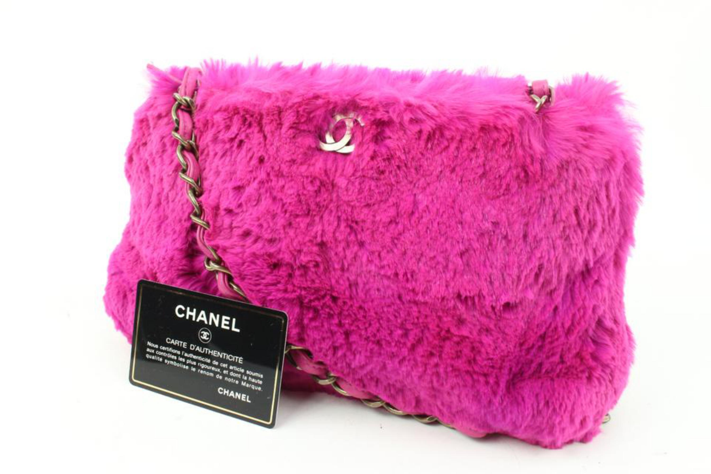Chanel Fuchsia Pink Rabbit Fur Chain Shoulder Bag 3C88a 5