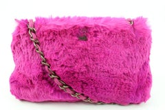 Chanel Fuchsia Pink Rabbit Fur Chain Shoulder Bag 3C88a
