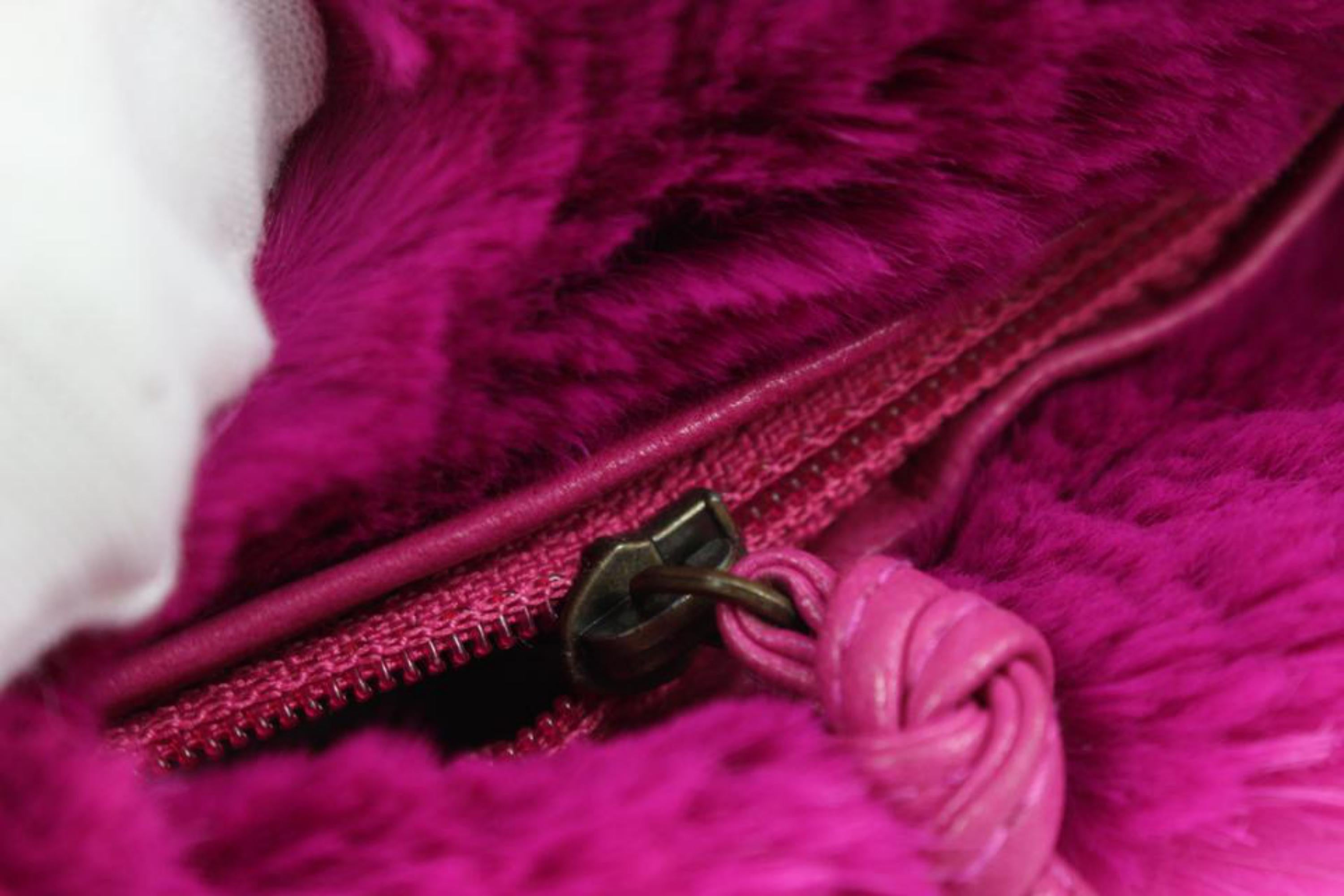 Women's Chanel Fuchsia Pink Rabbit Fur Chain Shoulder Bag 3C88a