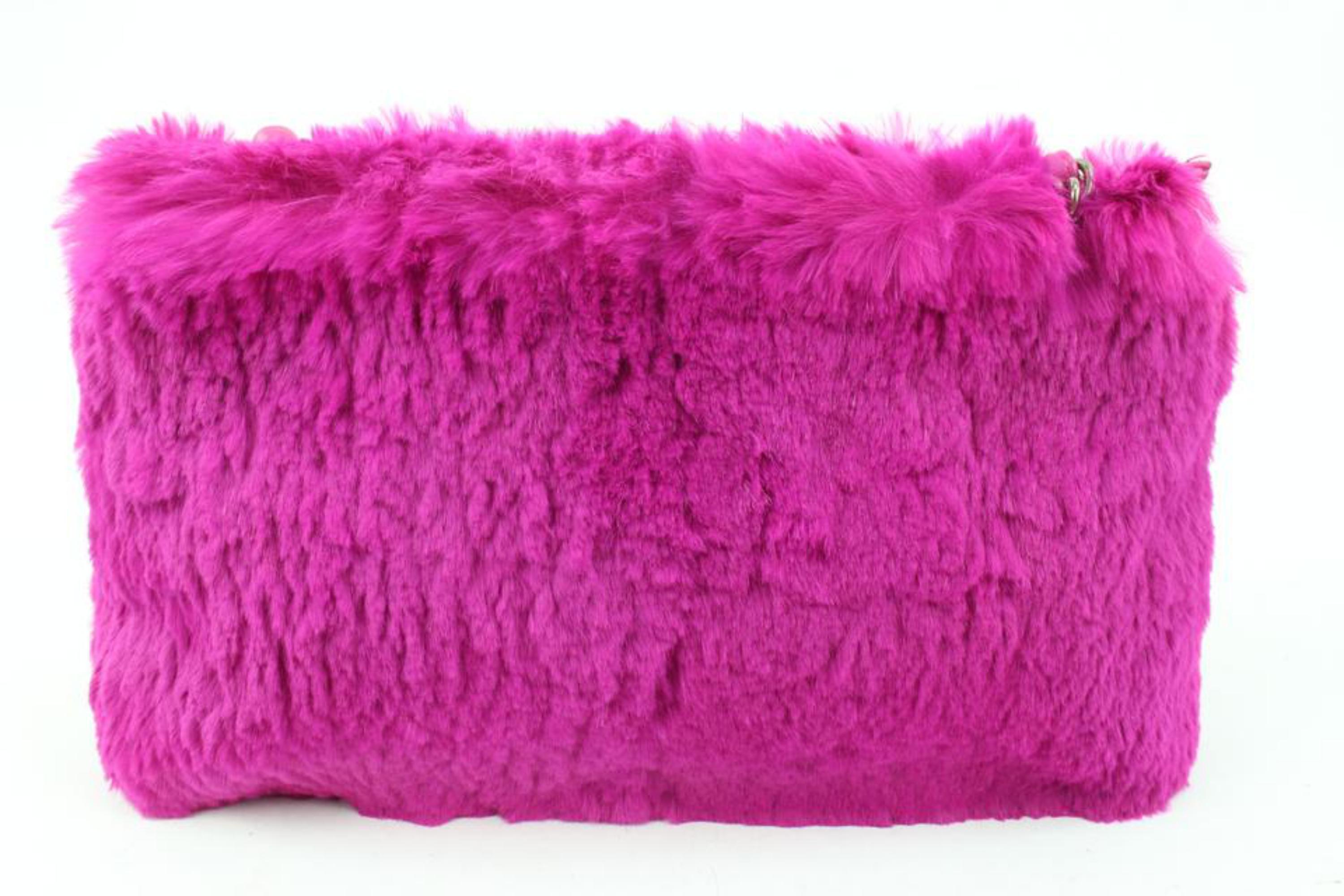 Chanel Fuchsia Pink Rabbit Fur Chain Shoulder Bag 3C88a 2