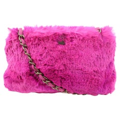Chanel Fuchsia Pink Rabbit Fur Chain Shoulder Bag 3C88a