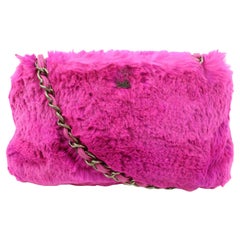 Chanel Fuchsia Pink Rabbit Fur Chain Shoulder Bag 57c128s