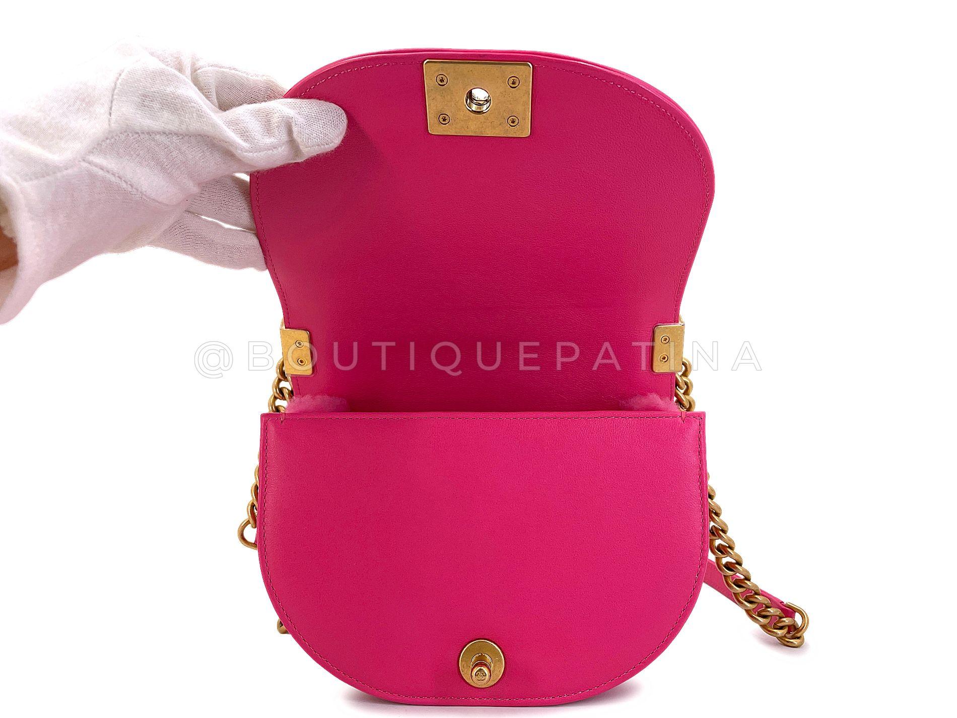 Chanel Fuchsia Pink Shearling Round Boy Flap Bag GHW 67885 For Sale 6