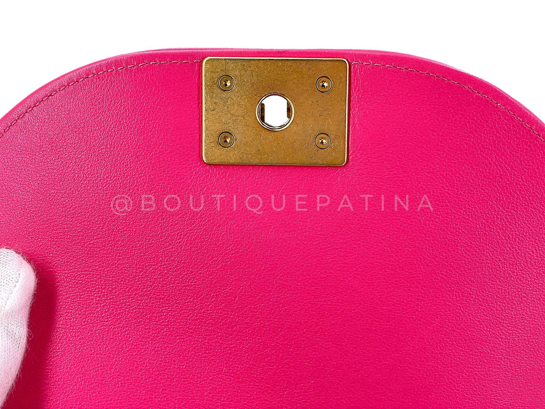 Chanel Fuchsia Pink Shearling Round Boy Flap Bag GHW 67885 For Sale 7