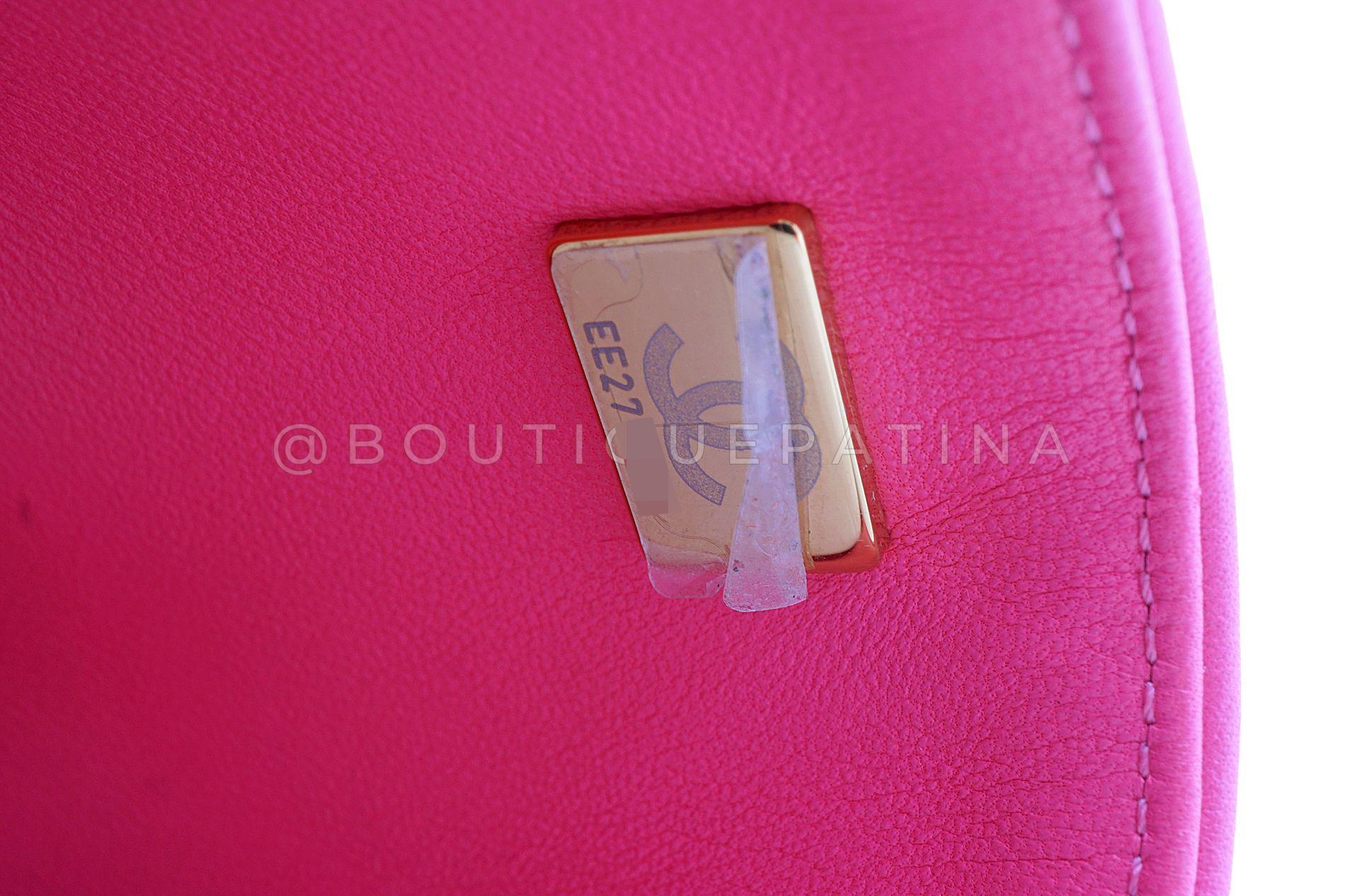 Chanel Fuchsia Pink Shearling Round Boy Flap Bag GHW 67885 For Sale 10