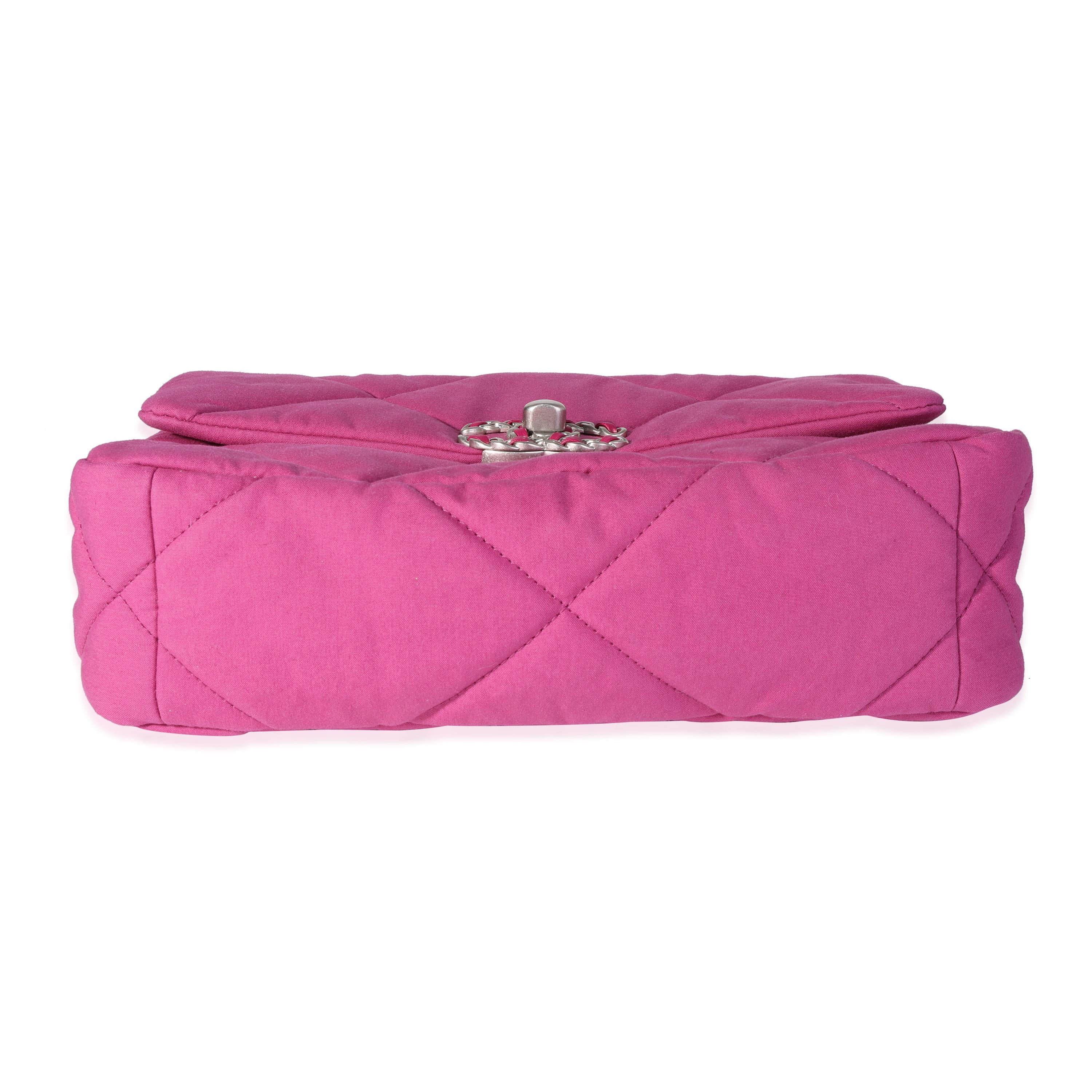 Pink Chanel Fuchsia Quilted Cotton Medium Chanel 19 Flap Bag