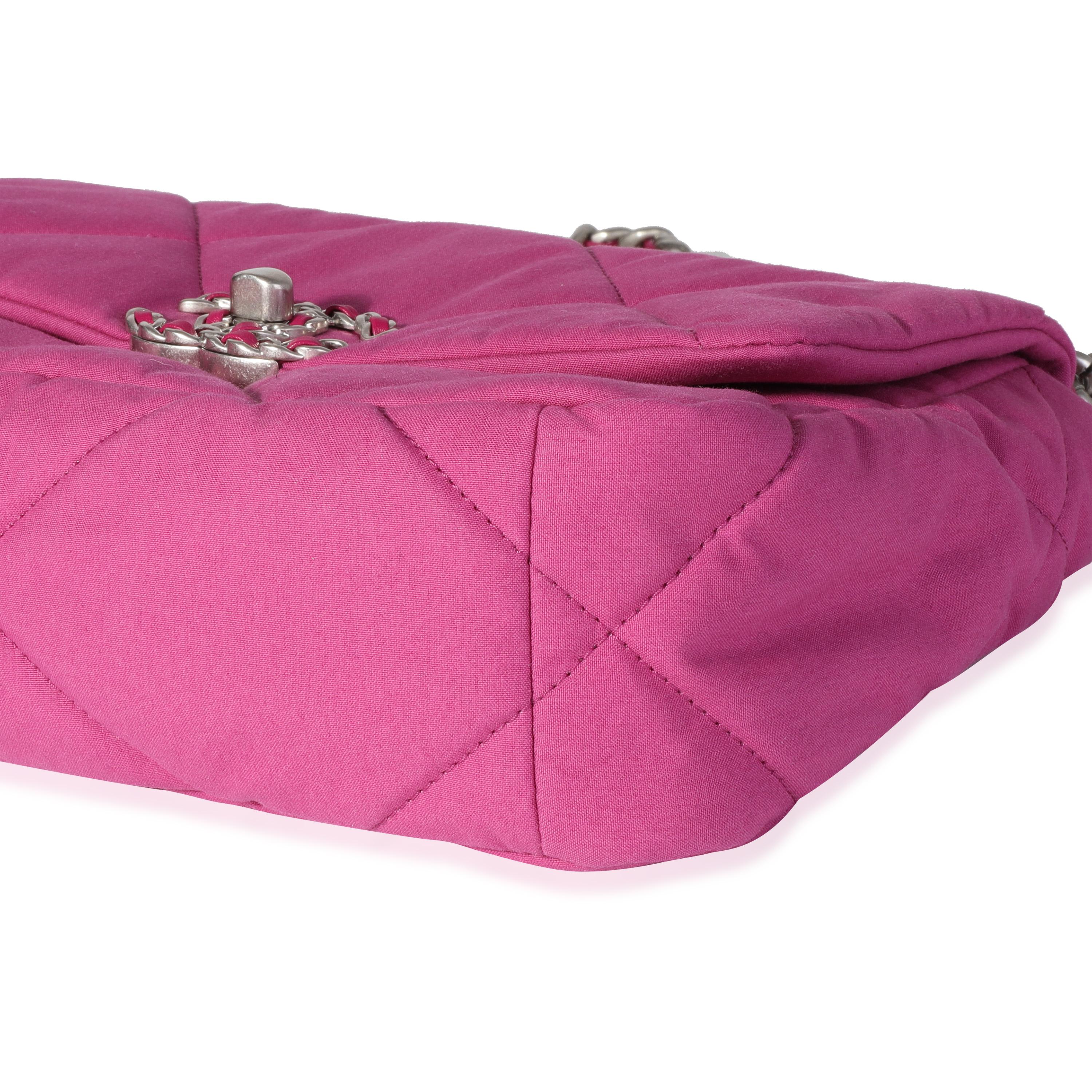 Chanel Fuchsia Quilted Cotton Medium Chanel 19 Flap Bag In Excellent Condition In New York, NY