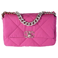 Chanel Fuchsia Quilted Cotton Medium Chanel 19 Flap Bag