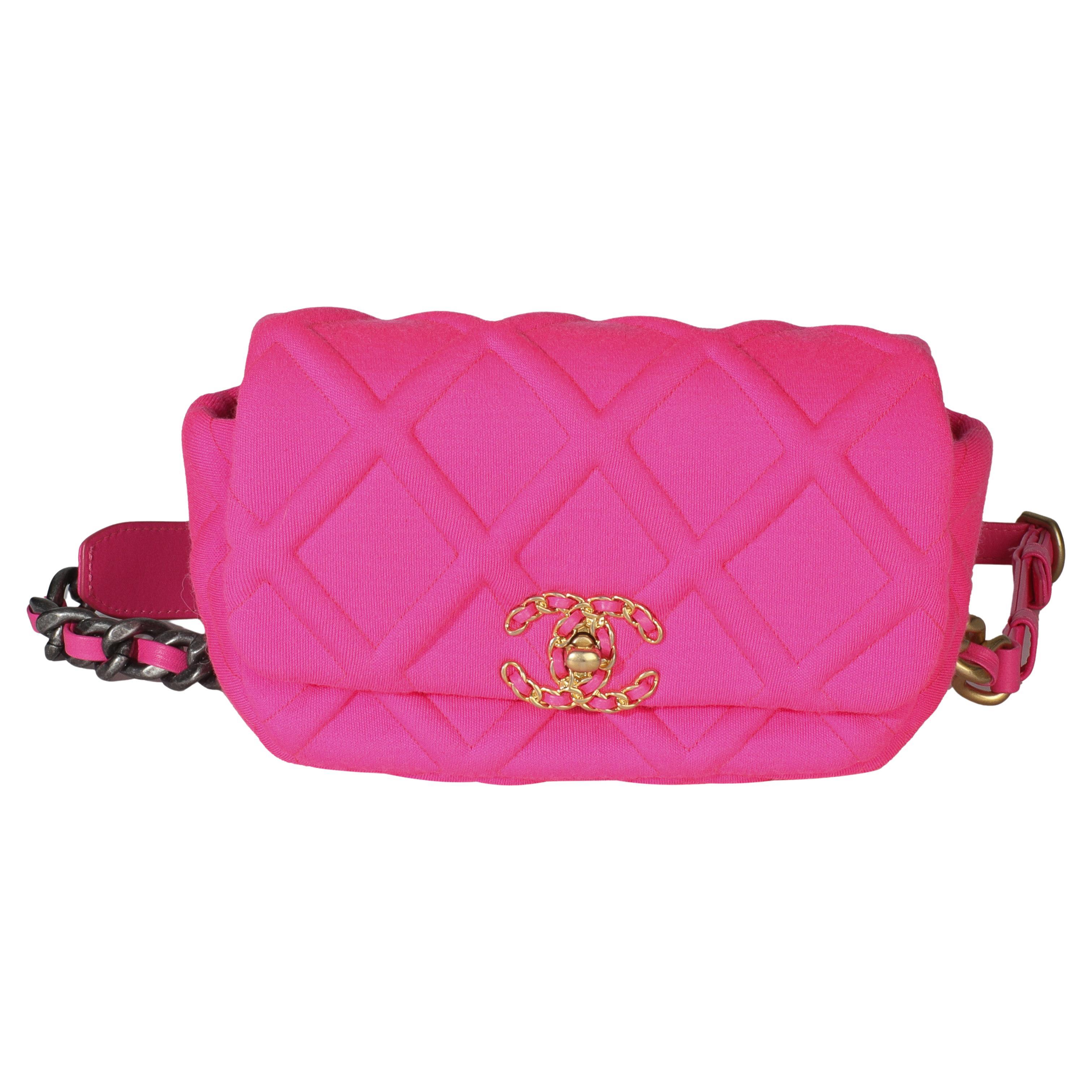 Chanel Fuchsia Quilted Jersey Chanel 19 Waist Bag For Sale