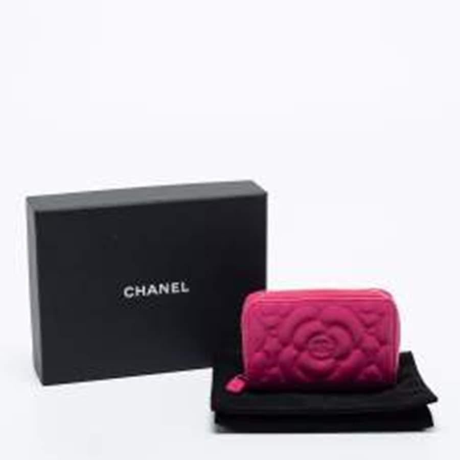Chanel Fuchsia Quilted Leather Camellia Zip Coin Purse 7