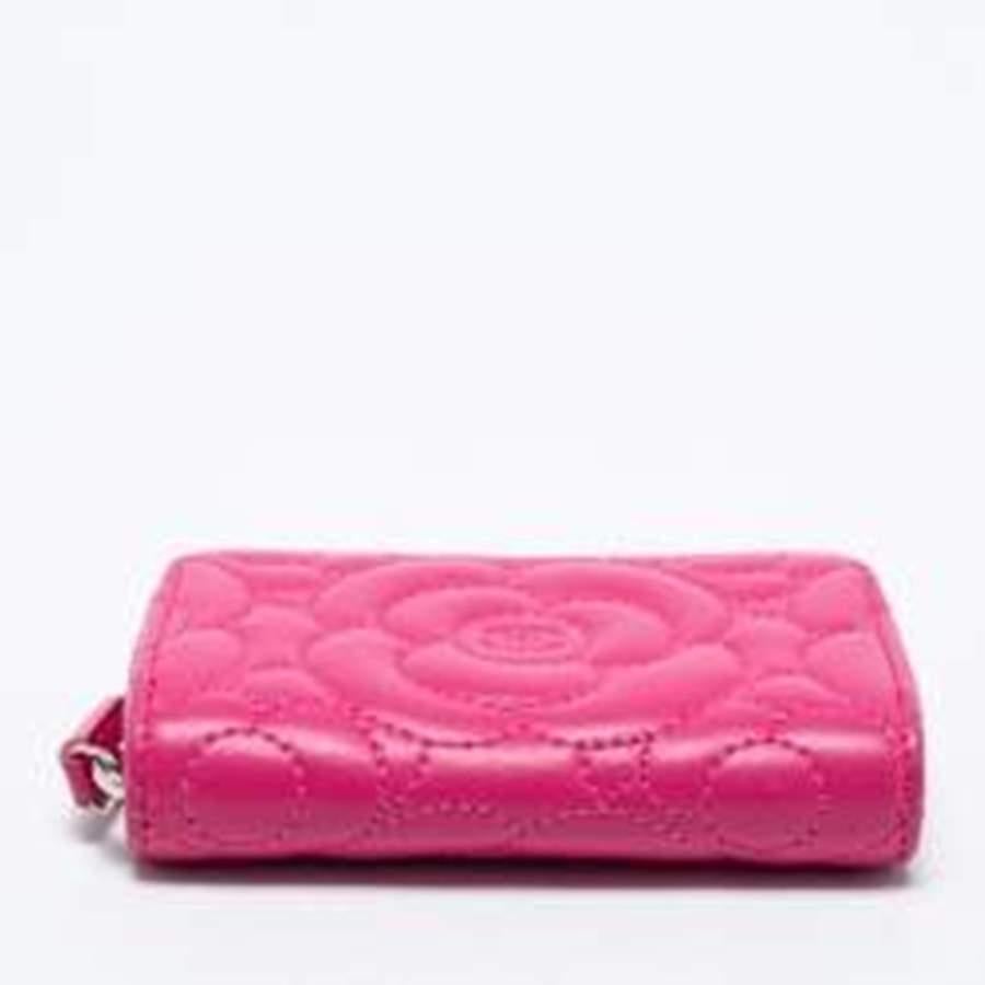 Women's Chanel Fuchsia Quilted Leather Camellia Zip Coin Purse