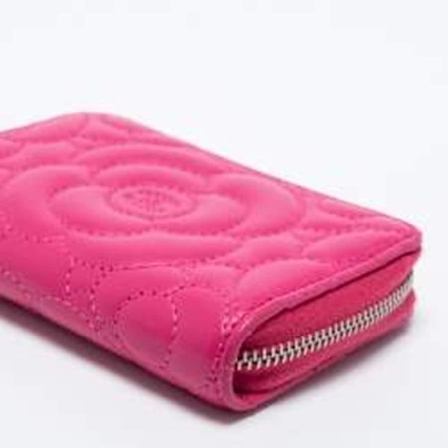 Chanel Fuchsia Quilted Leather Camellia Zip Coin Purse 1