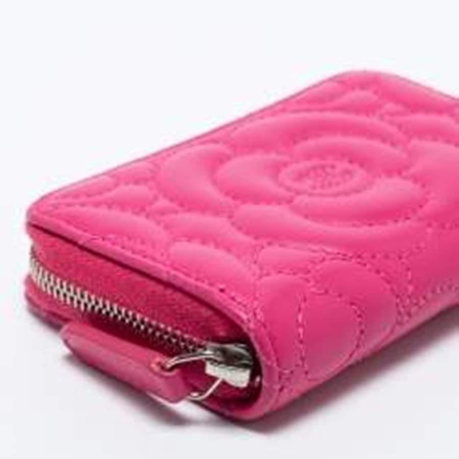 Chanel Fuchsia Quilted Leather Camellia Zip Coin Purse 2