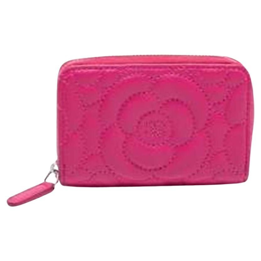 Chanel Fuchsia Quilted Leather Camellia Zip Coin Purse