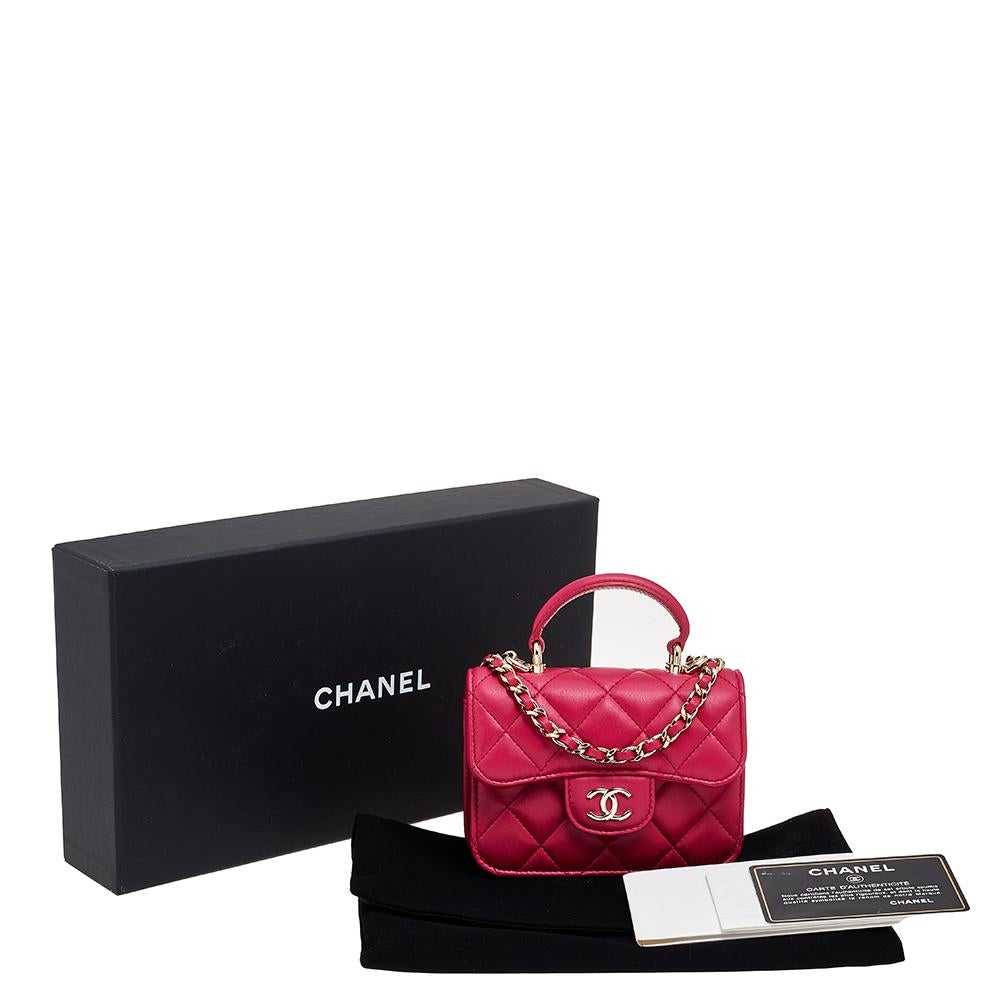 Chanel Fuchsia Quilted Leather Chain CC Flap Coin Purse 3