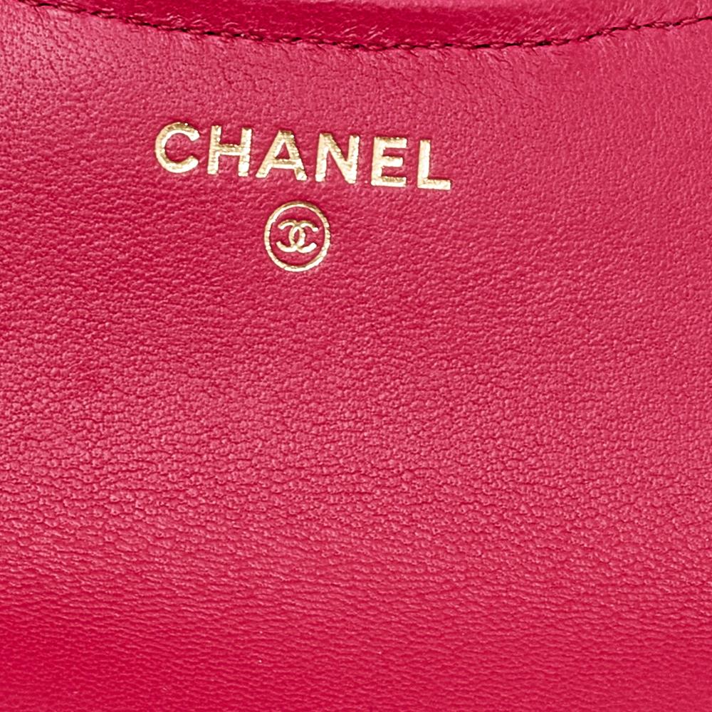 Red Chanel Fuchsia Quilted Leather Chain CC Flap Coin Purse