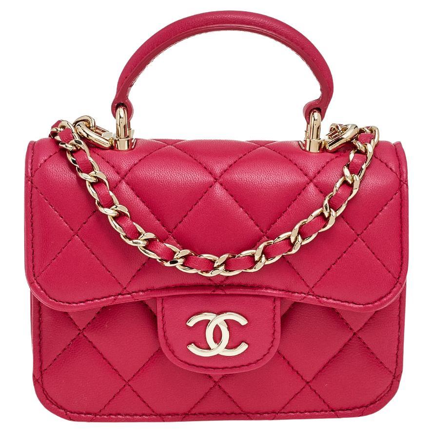 Chanel Fuchsia Quilted Leather Chain CC Flap Coin Purse at 1stDibs