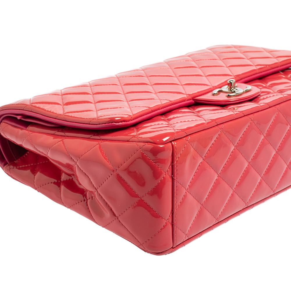 Chanel Fuchsia Quilted Patent Leather Maxi Classic Double Flap Bag 7