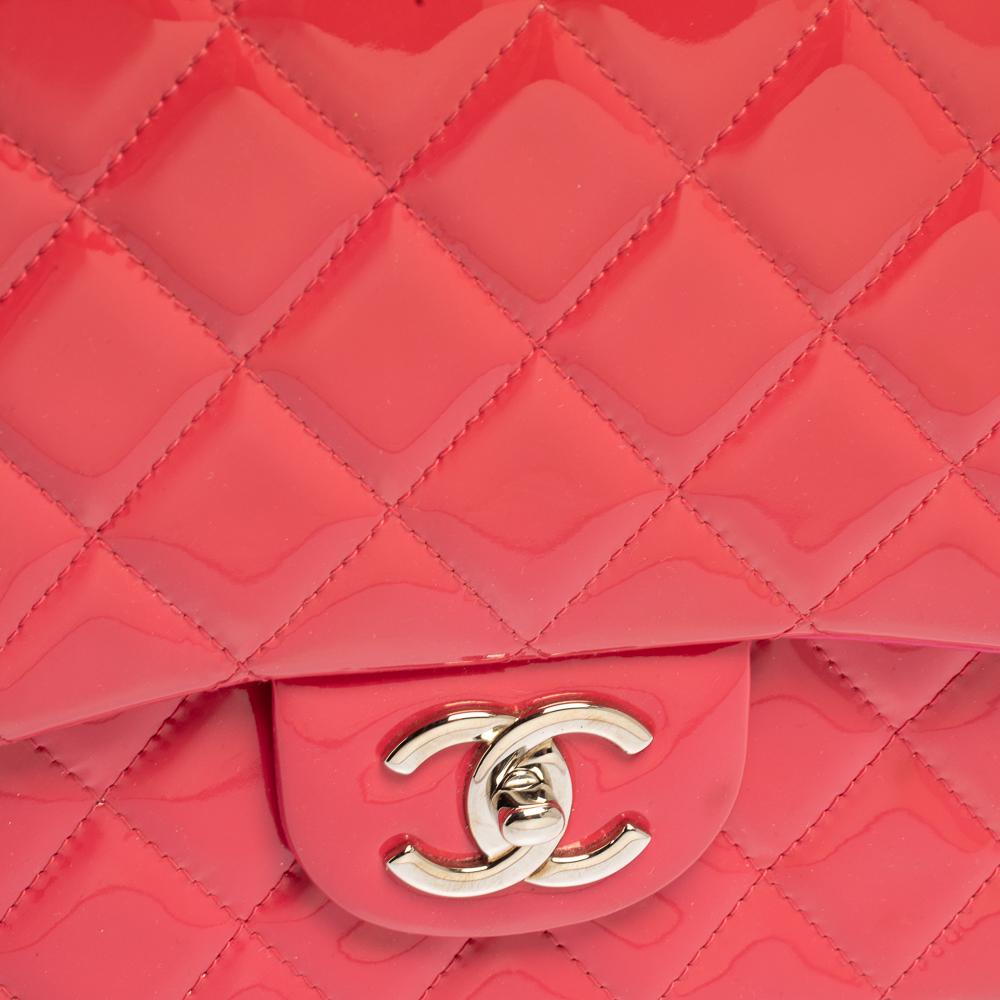 Chanel Fuchsia Quilted Patent Leather Maxi Classic Double Flap Bag 9