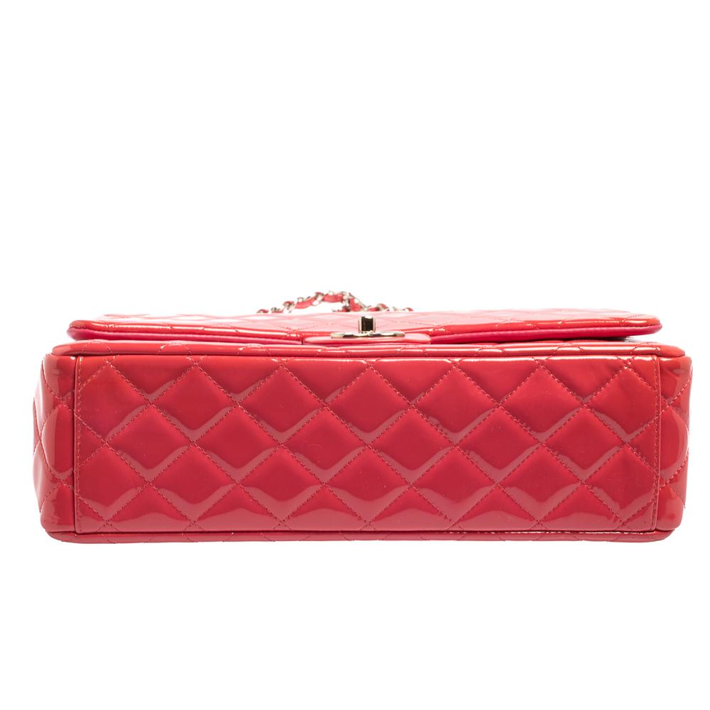 Women's Chanel Fuchsia Quilted Patent Leather Maxi Classic Double Flap Bag