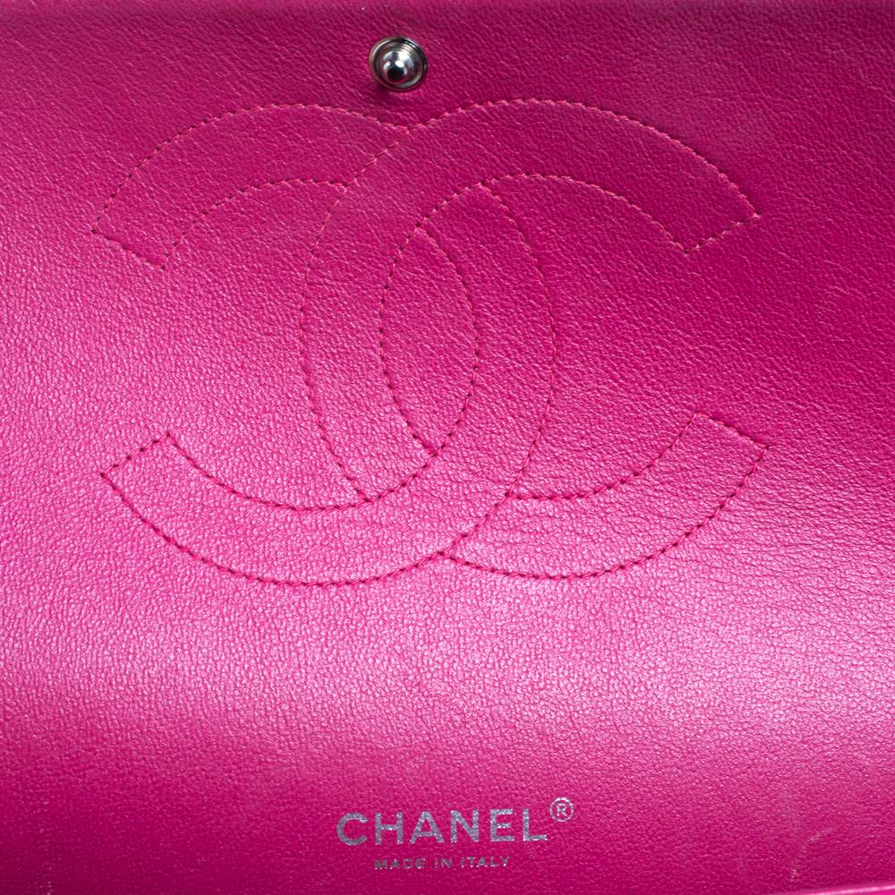 Chanel Fuchsia Quilted Patent Leather Maxi Classic Double Flap Bag 2