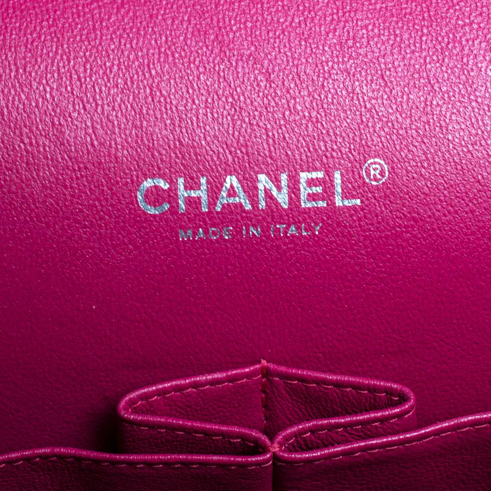 Chanel Fuchsia Quilted Patent Leather Maxi Classic Double Flap Bag 3