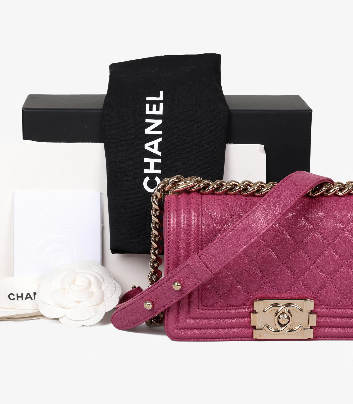 Chanel Fuchsia Quilted Shiny Caviar Leather Small Le Boy For Sale 6