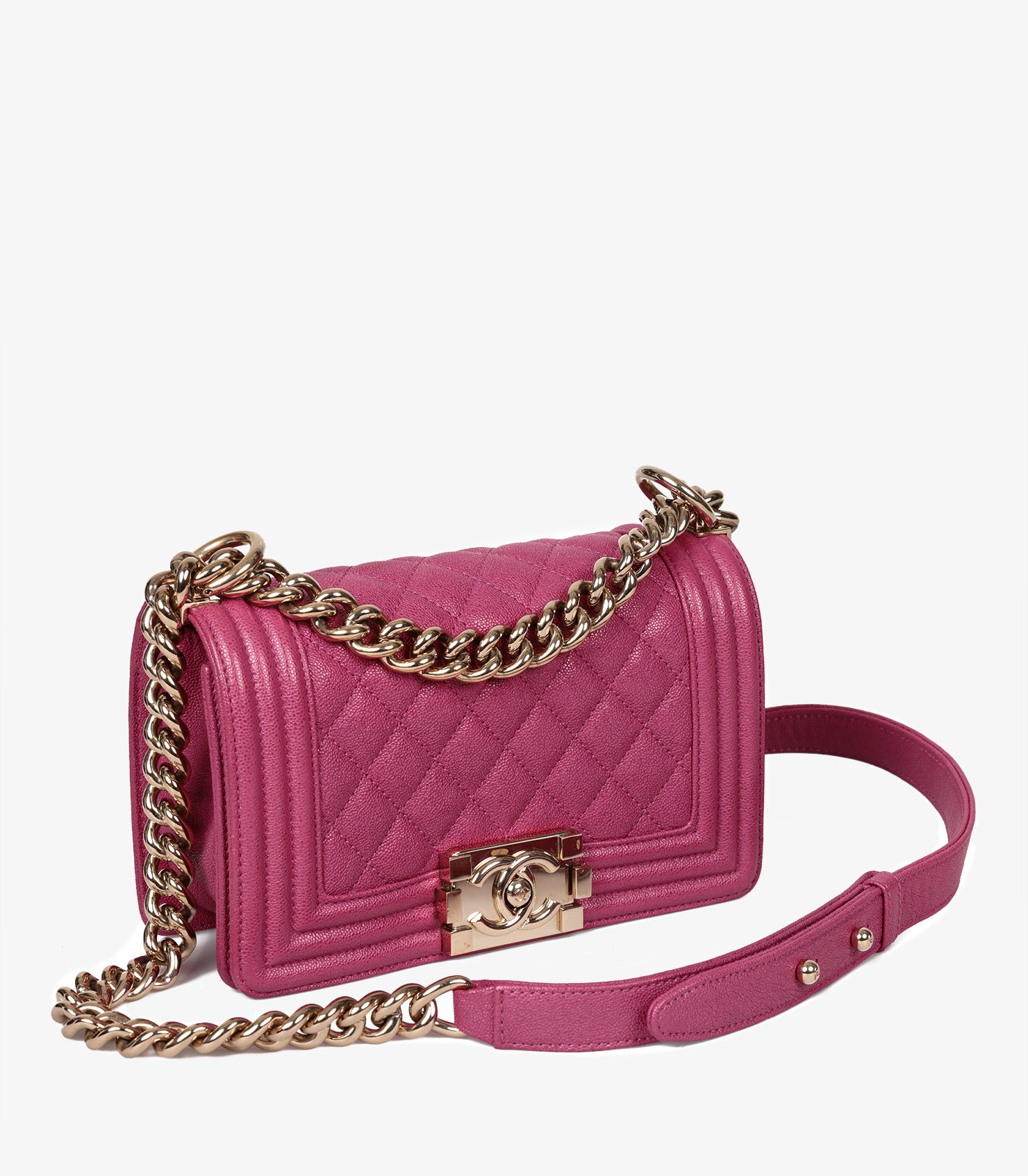 Pink Chanel Fuchsia Quilted Shiny Caviar Leather Small Le Boy For Sale