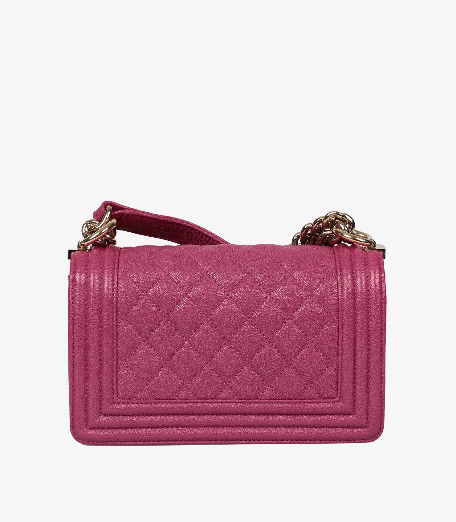 Chanel Fuchsia Quilted Shiny Caviar Leather Small Le Boy For Sale 1