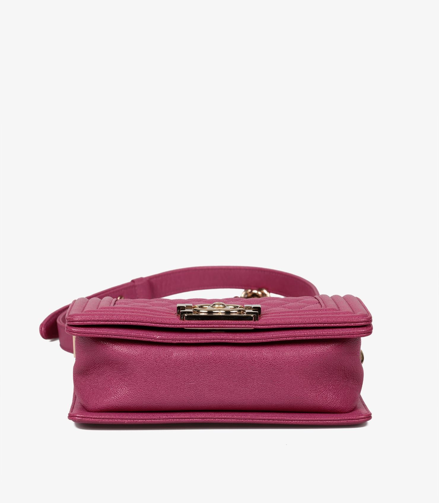 Chanel Fuchsia Quilted Shiny Caviar Leather Small Le Boy For Sale 2