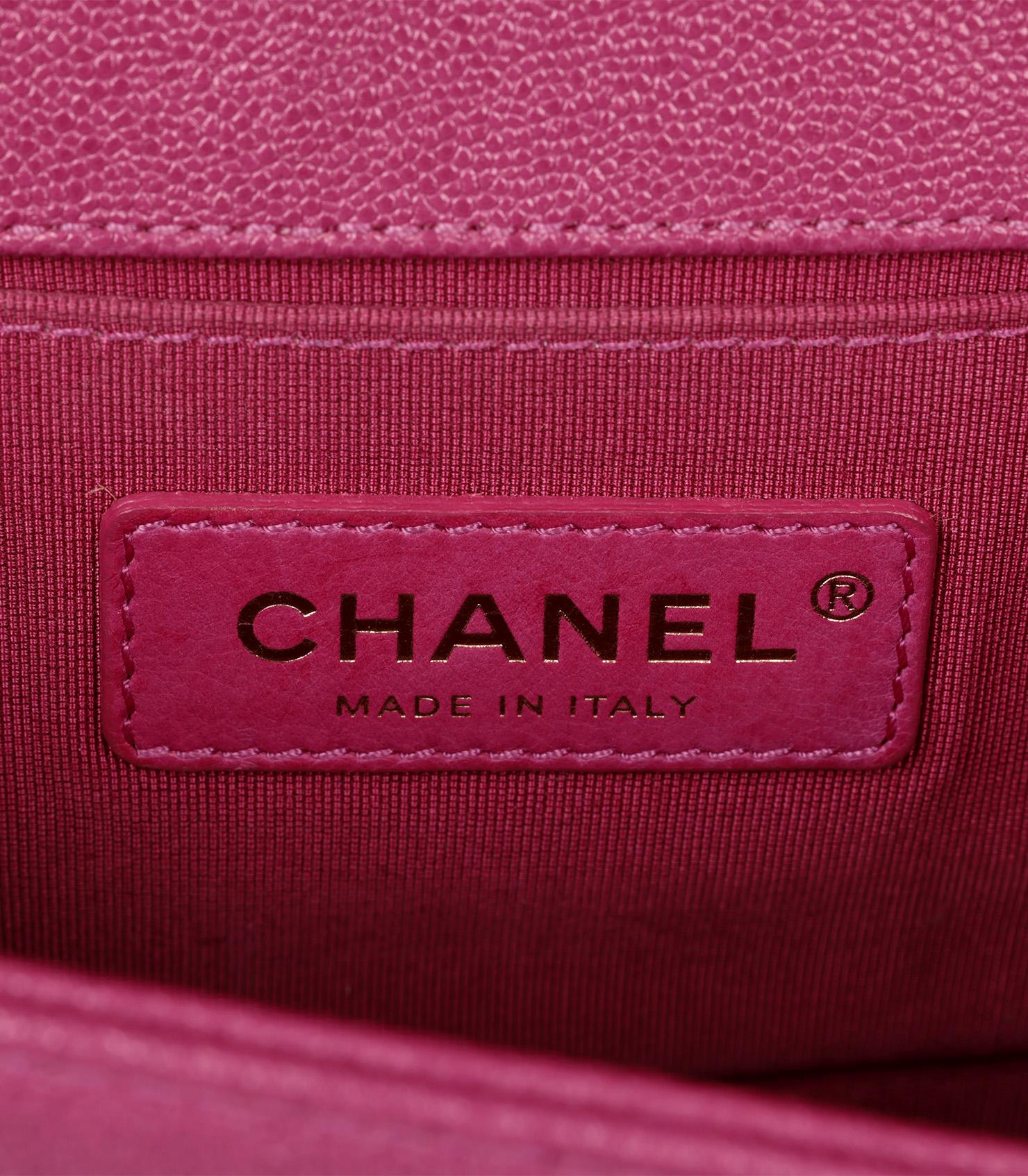 Chanel Fuchsia Quilted Shiny Caviar Leather Small Le Boy For Sale 4