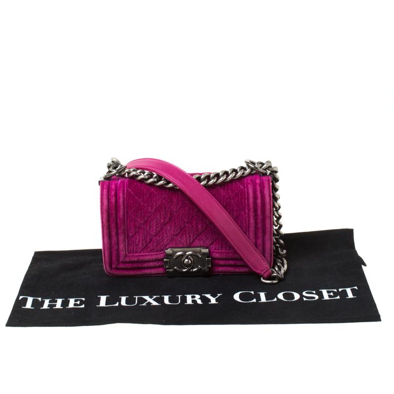 Chanel Fuchsia Quilted Velvet Small Boy Flap Bag 7