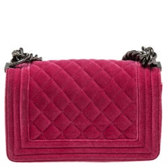 Chanel Fuchsia Quilted Velvet Small Boy Flap Bag