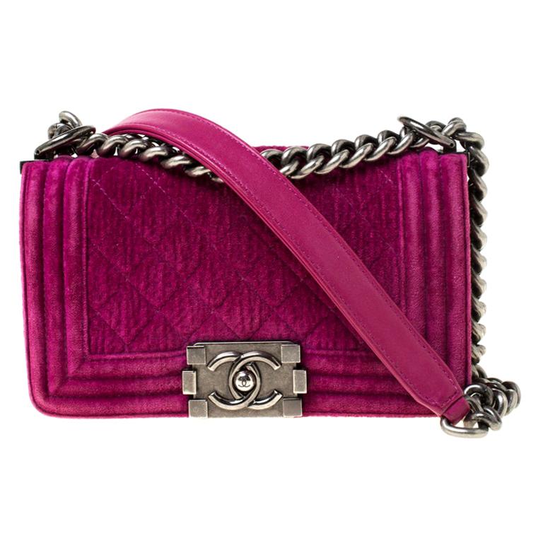 Chanel Fuchsia Quilted Velvet Small Boy Flap Bag For Sale at 1stDibs