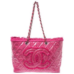 Chanel Fuchsia Quilted Vinyl And Tweed Funny Tote