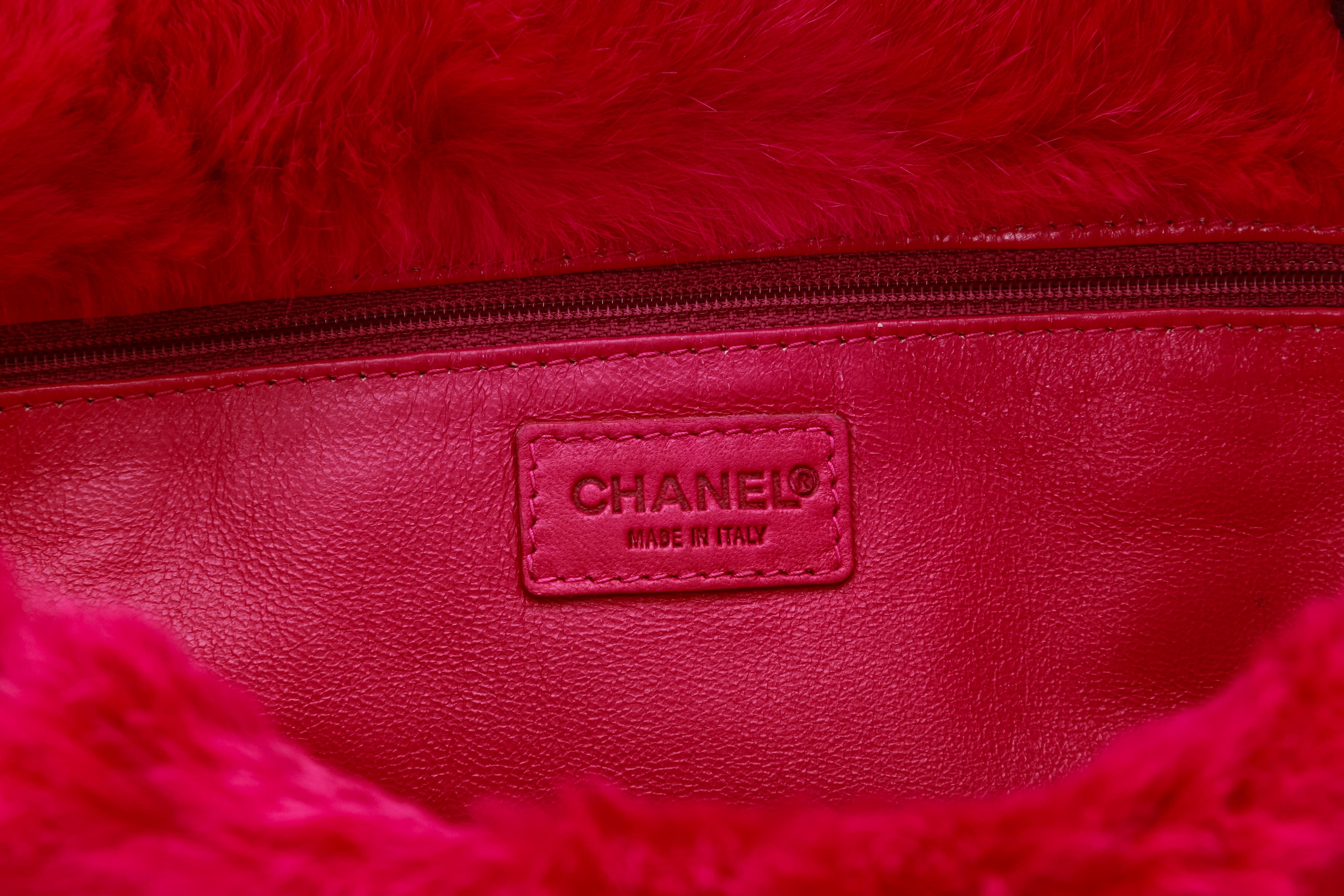 Red Chanel Fuchsia Rabbit Fur Shoulder Tote