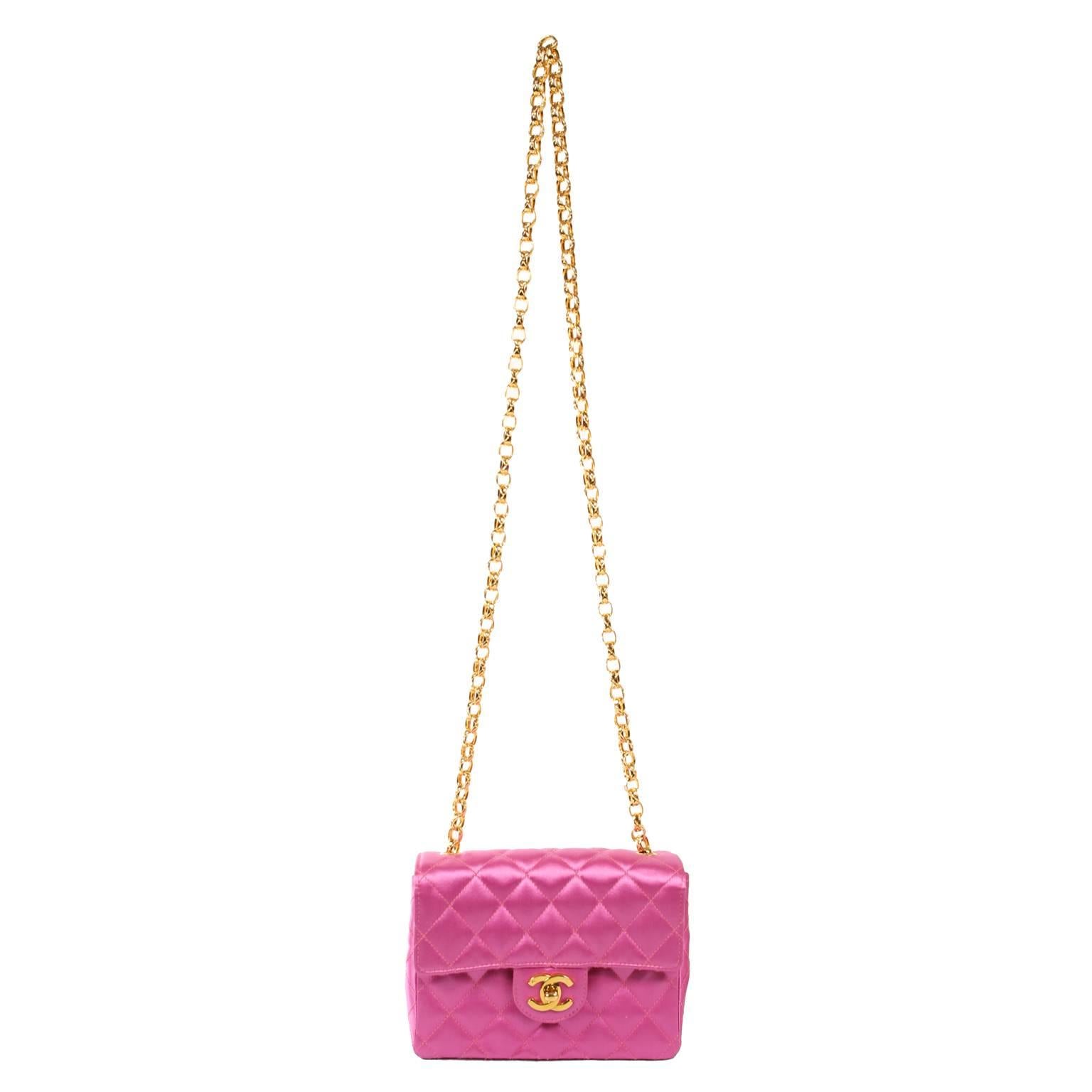 Chanel Fuchsia Satin Mini Classic Flap Bag 4