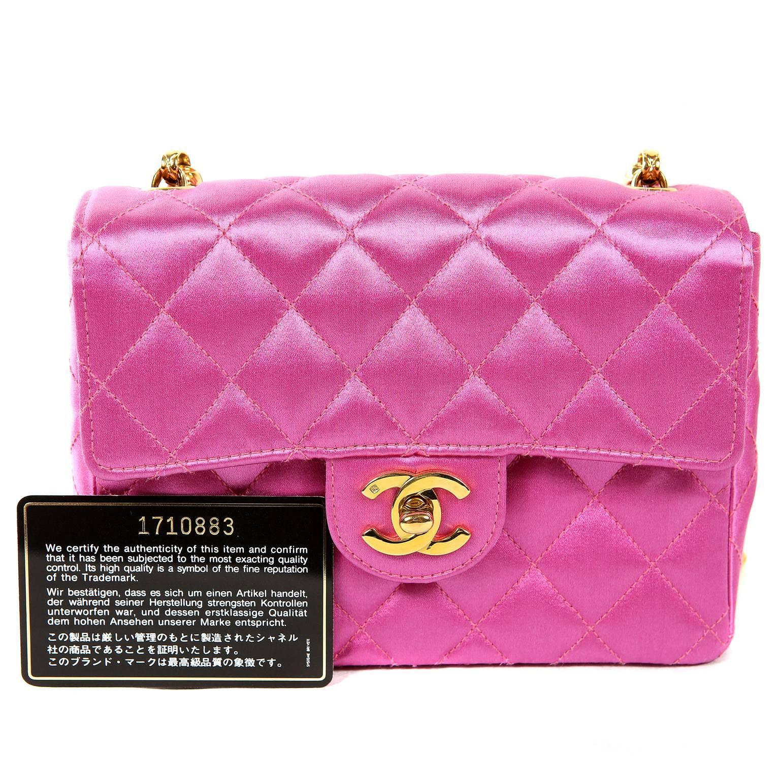 Chanel Fuchsia Satin Mini Classic Flap Bag 5